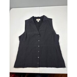 Talbots Silk Cotton Blend Pleated Sleeveless Button Down‎ Blouse Black 16